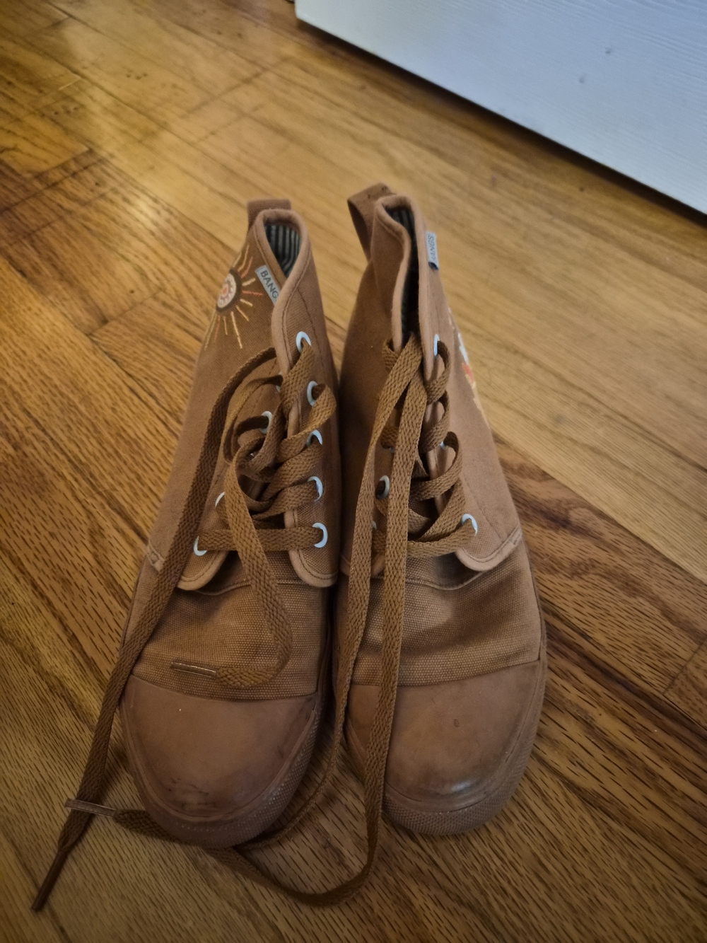 Canvas High-Top Sneakers in Brown